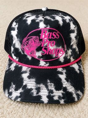 Bass Pro Shops Black & White Tie-Dye Trucker Cap with Pink Logo